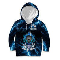 Personalized Bowling Skull Kid Hoodie with Blue Flame Energy and Electric Lightning Strike Pattern - Wonder Print Shop