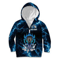 Personalized Bowling Skull Kid Hoodie with Blue Flame Energy and Electric Lightning Strike Pattern - Wonder Print Shop