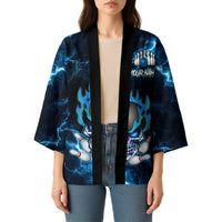 Personalized Bowling Skull Kimono with Blue Flame Energy and Electric Lightning Strike Pattern - Wonder Print Shop