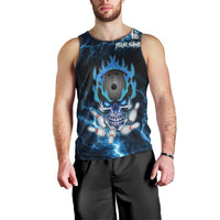Personalized Bowling Skull Men Tank Top with Blue Flame Energy and Electric Lightning Strike Pattern - Wonder Print Shop