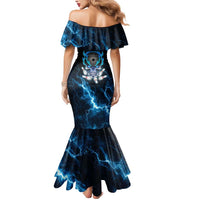 Personalized Bowling Skull Mermaid Dress with Blue Flame Energy and Electric Lightning Strike Pattern - Wonder Print Shop