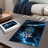 Personalized Bowling Skull Puzzle with Blue Flame Energy and Electric Lightning Strike Pattern - Wonder Print Shop