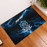 Personalized Bowling Skull Rubber Doormat with Blue Flame Energy and Electric Lightning Strike Pattern - Wonder Print Shop