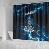 Personalized Bowling Skull Shower Curtain with Blue Flame Energy and Electric Lightning Strike Pattern - Wonder Print Shop