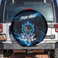 Personalized Bowling Skull Spare Tire Cover with Blue Flame Energy and Electric Lightning Strike Pattern - Wonder Print Shop