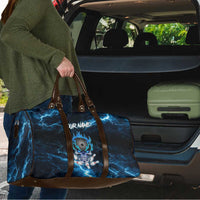 Personalized Bowling Skull Travel Bag with Blue Flame Energy and Electric Lightning Strike Pattern - Wonder Print Shop