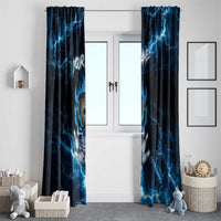 Personalized Bowling Skull Window Curtain with Blue Flame Energy and Electric Lightning Strike Pattern - Wonder Print Shop