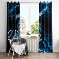Personalized Bowling Skull Window Curtain with Blue Flame Energy and Electric Lightning Strike Pattern - Wonder Print Shop