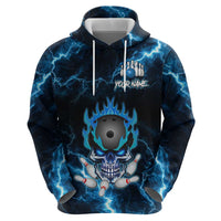 Personalized Bowling Skull Zip Hoodie with Blue Flame Energy and Electric Lightning Strike Pattern - Wonder Print Shop