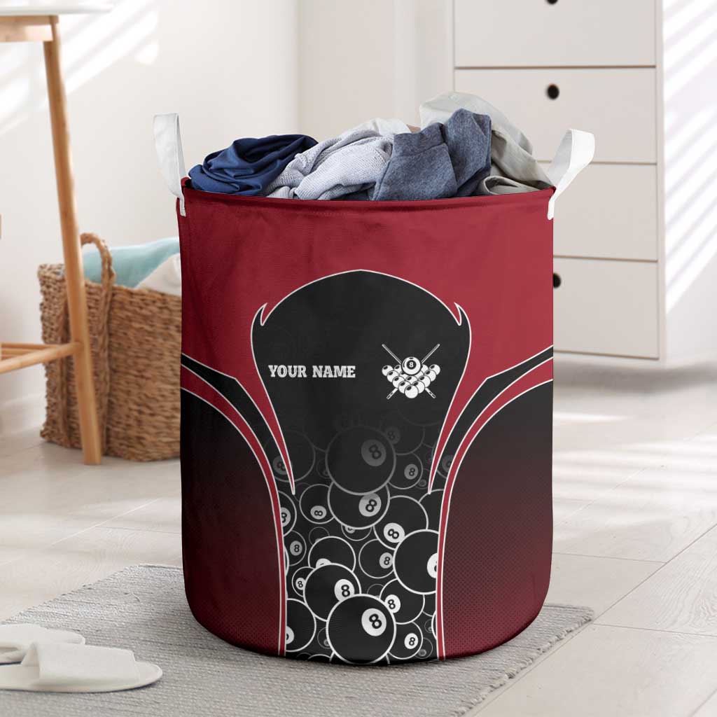 Personalized Billiards Eight Ball Laundry Basket with Red Wing Emblem and Black Gradient Bubble Pattern - Wonder Print Shop