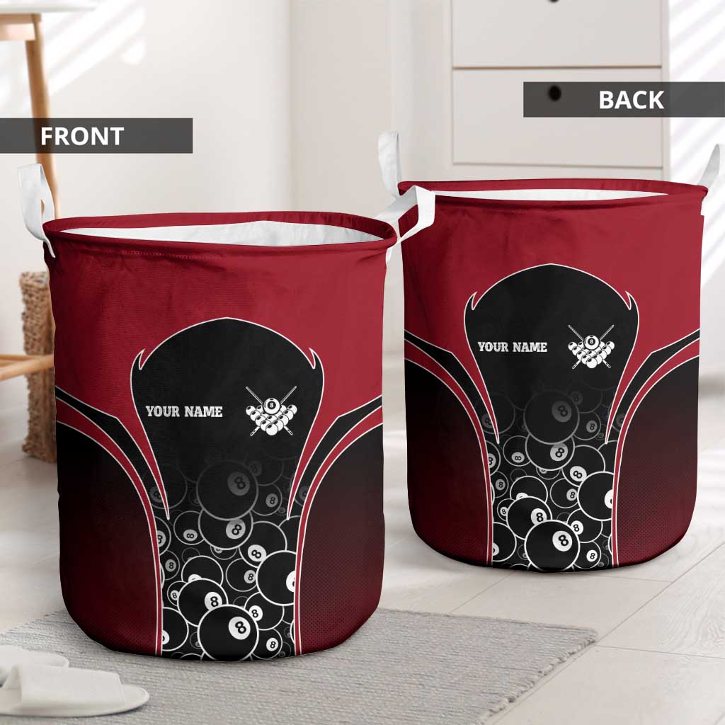 Personalized Billiards Eight Ball Laundry Basket with Red Wing Emblem and Black Gradient Bubble Pattern - Wonder Print Shop