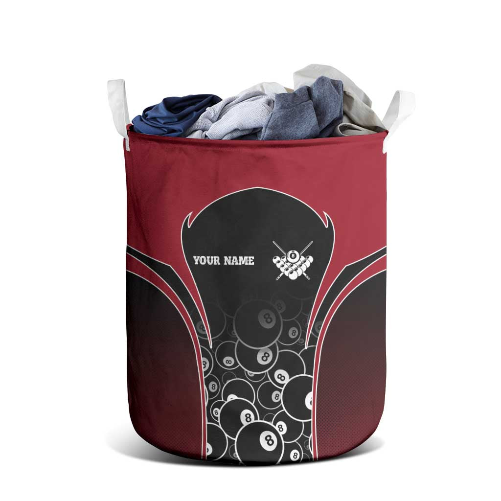 Personalized Billiards Eight Ball Laundry Basket with Red Wing Emblem and Black Gradient Bubble Pattern - Wonder Print Shop