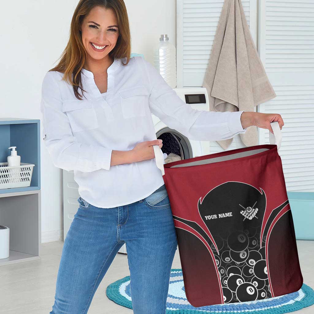 Personalized Billiards Eight Ball Laundry Basket with Red Wing Emblem and Black Gradient Bubble Pattern - Wonder Print Shop