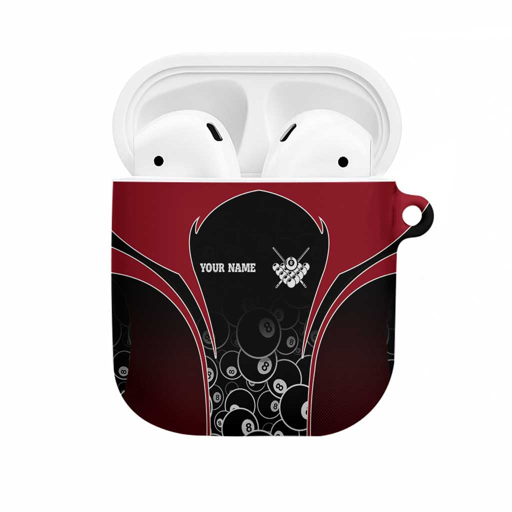 Personalized Billiards Eight Ball AirPods Case with Red Wing Emblem and Black Gradient Bubble Pattern - Wonder Print Shop
