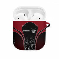Personalized Billiards Eight Ball AirPods Case with Red Wing Emblem and Black Gradient Bubble Pattern - Wonder Print Shop