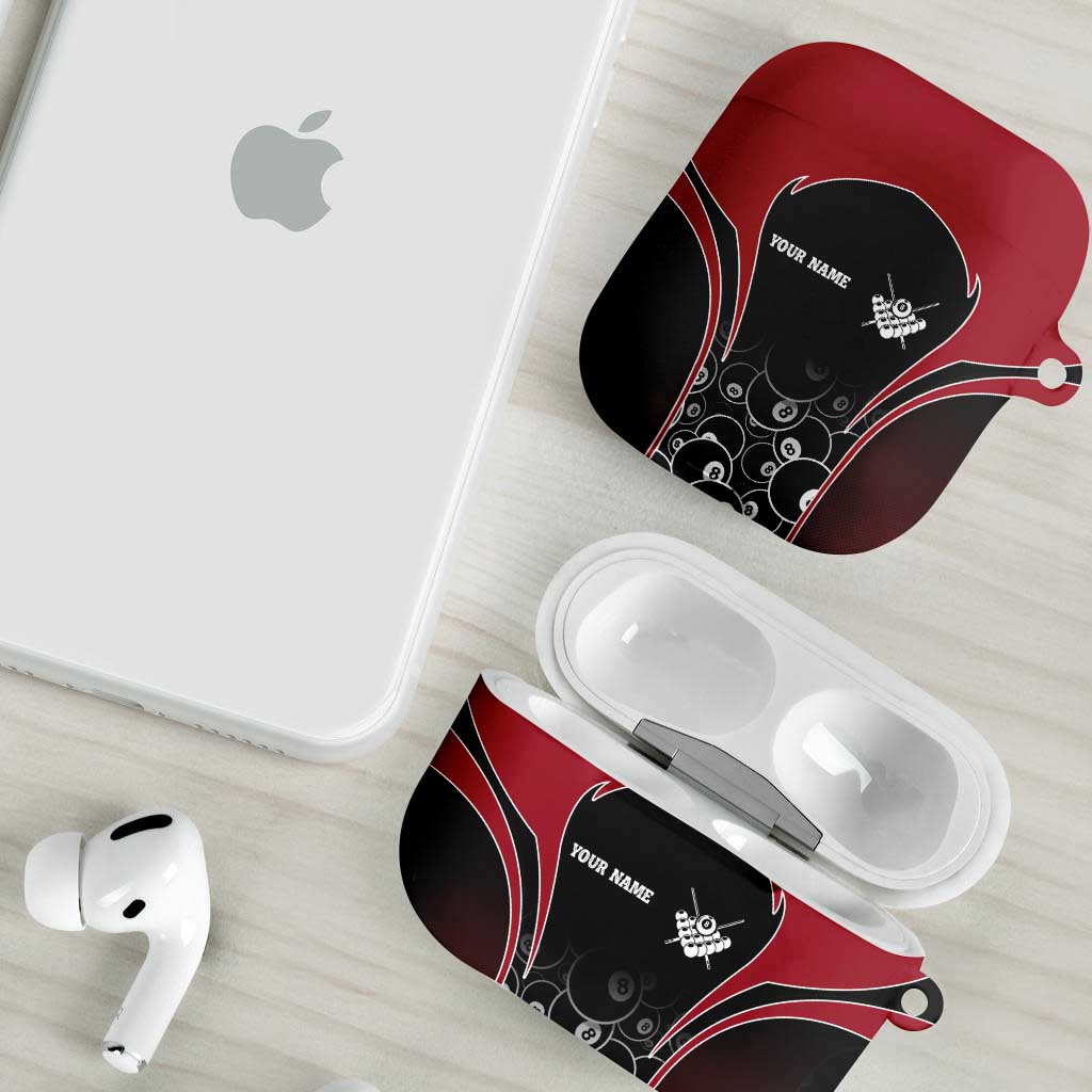 Personalized Billiards Eight Ball AirPods Case with Red Wing Emblem and Black Gradient Bubble Pattern - Wonder Print Shop