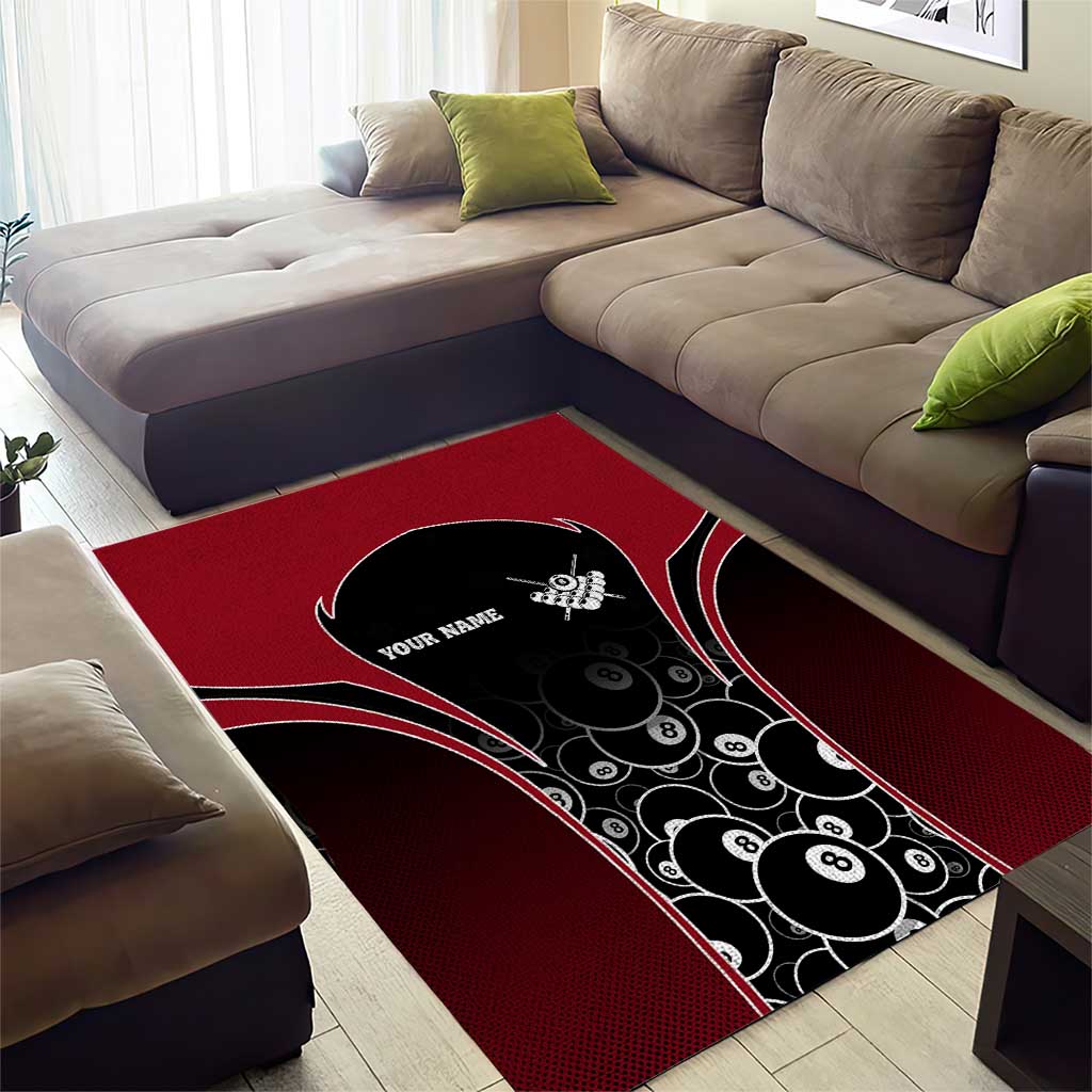 Personalized Billiards Eight Ball Area Rug with Red Wing Emblem and Black Gradient Bubble Pattern - Wonder Print Shop