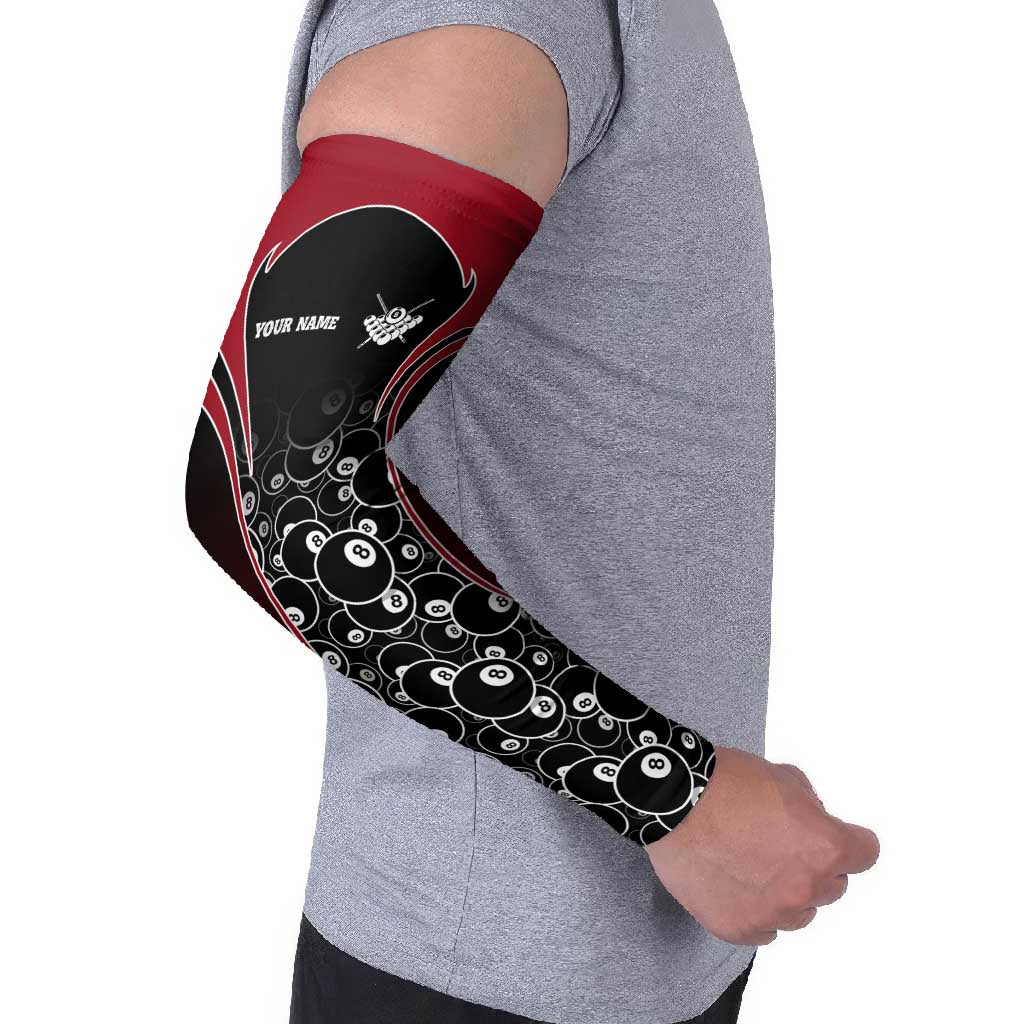 Personalized Billiards Eight Ball Arm Sleeves with Red Wing Emblem and Black Gradient Bubble Pattern - Wonder Print Shop