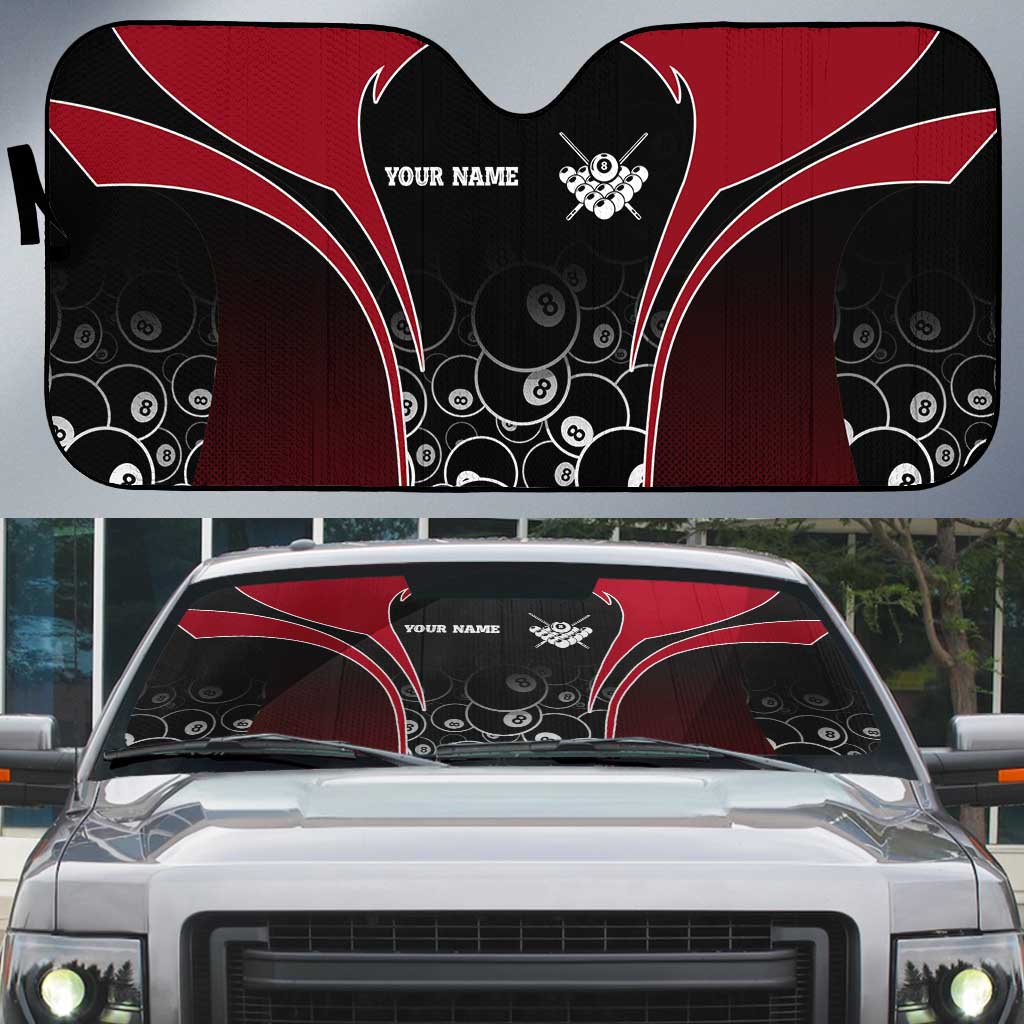 Personalized Billiards Eight Ball Auto Sun Shade with Red Wing Emblem and Black Gradient Bubble Pattern - Wonder Print Shop