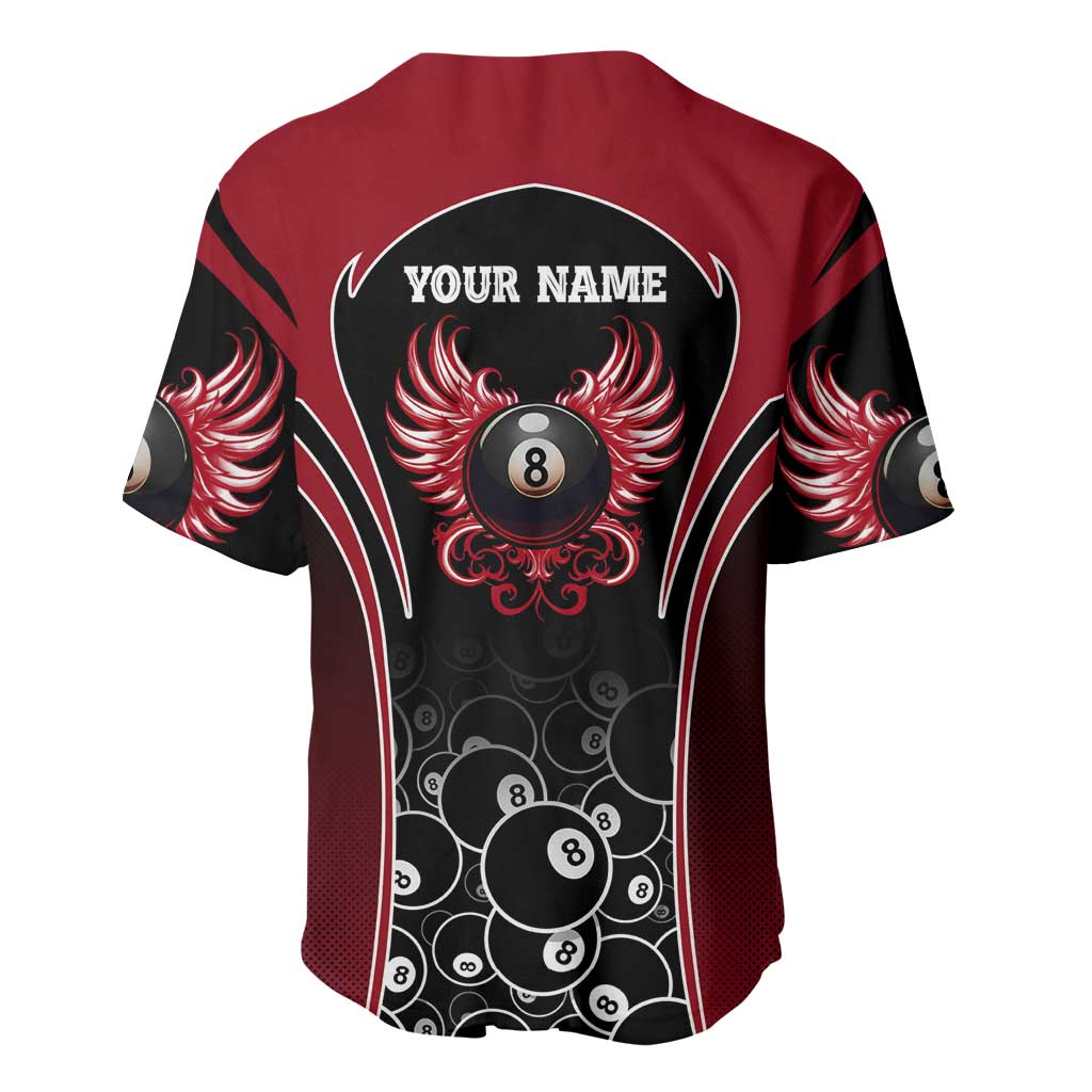Personalized Billiards Eight Ball Baseball Jersey with Red Wing Emblem and Black Gradient Bubble Pattern - Wonder Print Shop