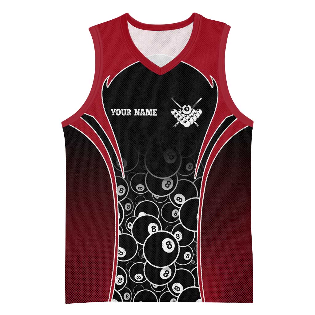 Personalized Billiards Eight Ball Basketball Jersey with Red Wing Emblem and Black Gradient Bubble Pattern - Wonder Print Shop
