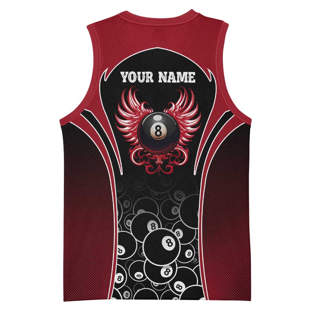 Personalized Billiards Eight Ball Basketball Jersey with Red Wing Emblem and Black Gradient Bubble Pattern - Wonder Print Shop