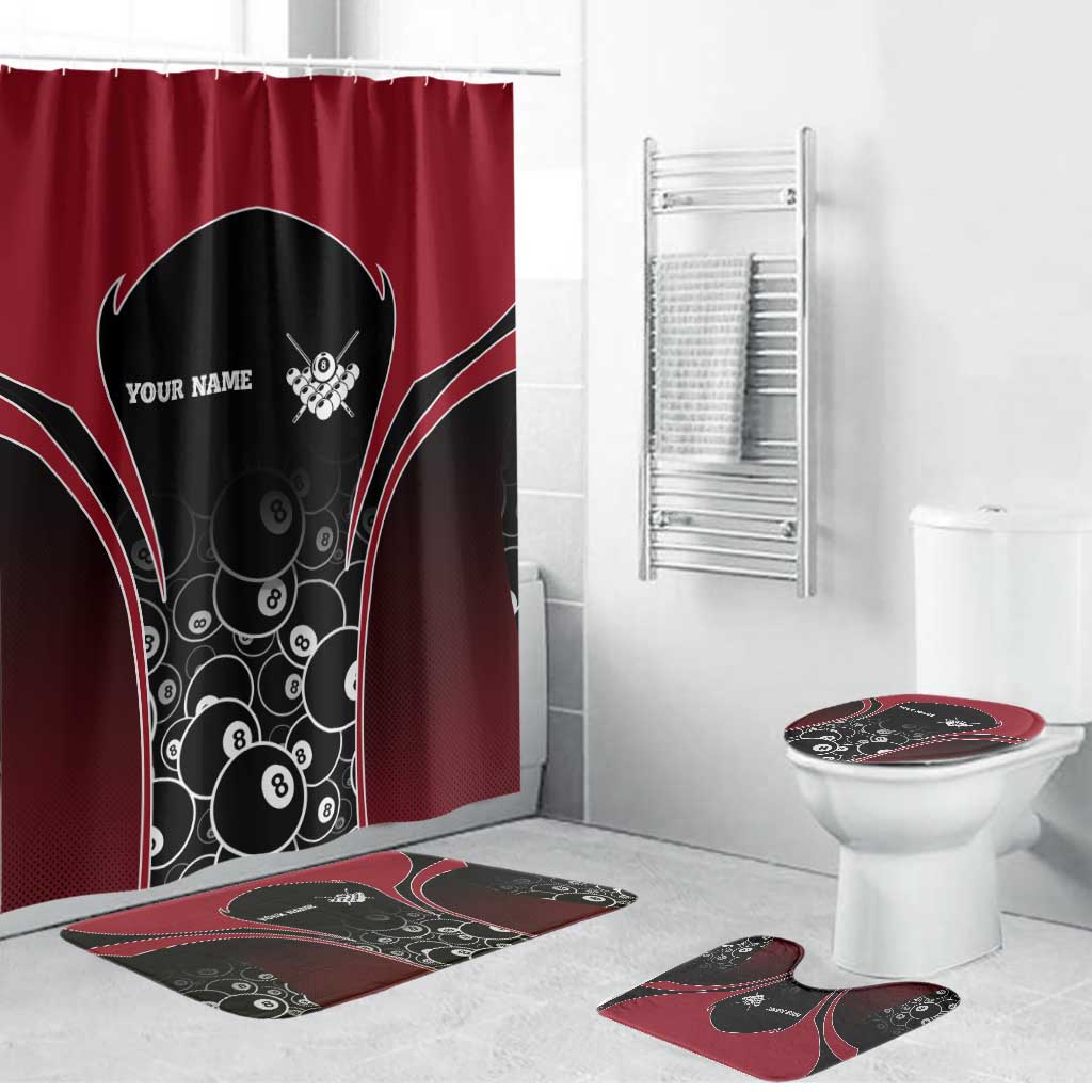 Personalized Billiards Eight Ball Bathroom Set with Red Wing Emblem and Black Gradient Bubble Pattern - Wonder Print Shop