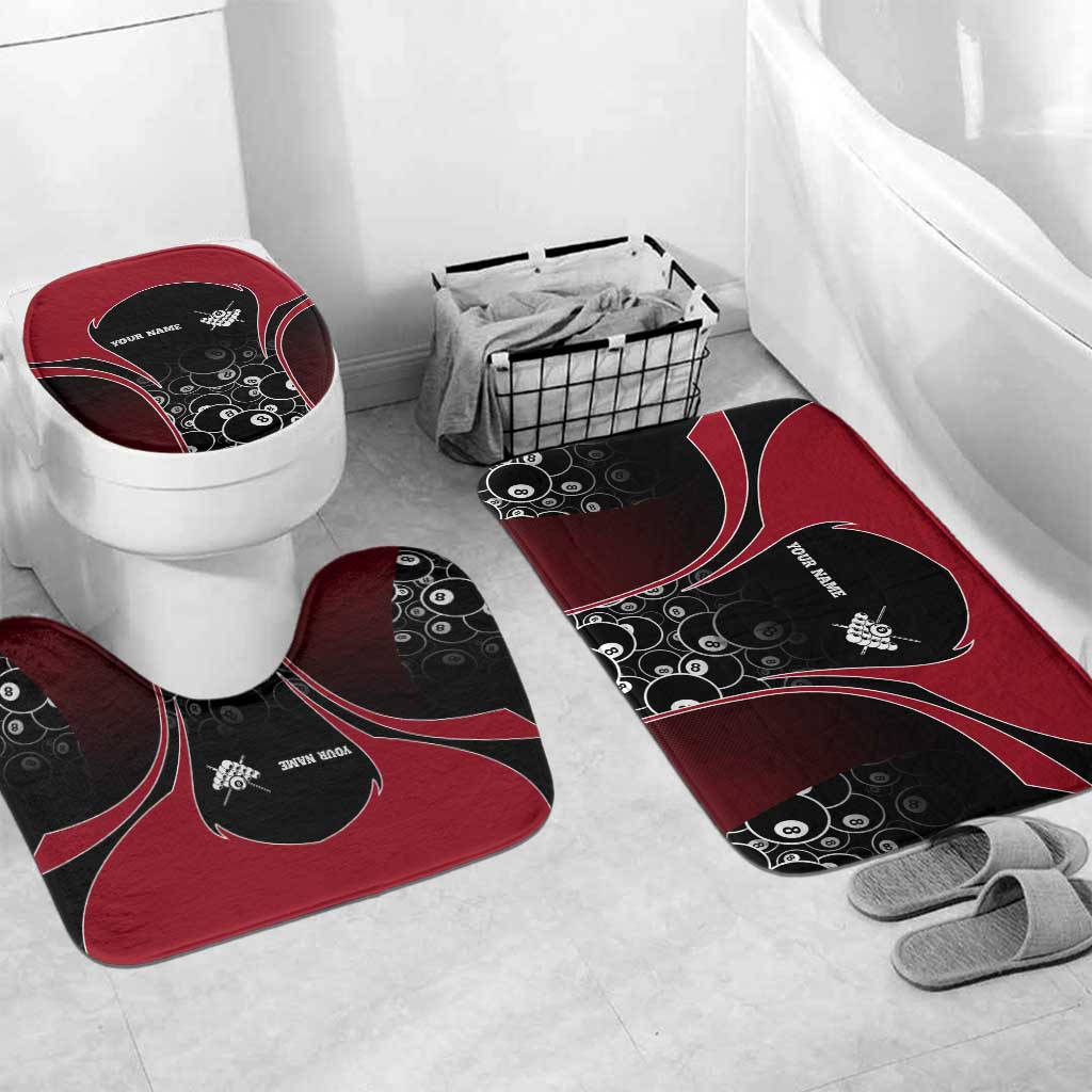 Personalized Billiards Eight Ball Bathroom Set with Red Wing Emblem and Black Gradient Bubble Pattern - Wonder Print Shop