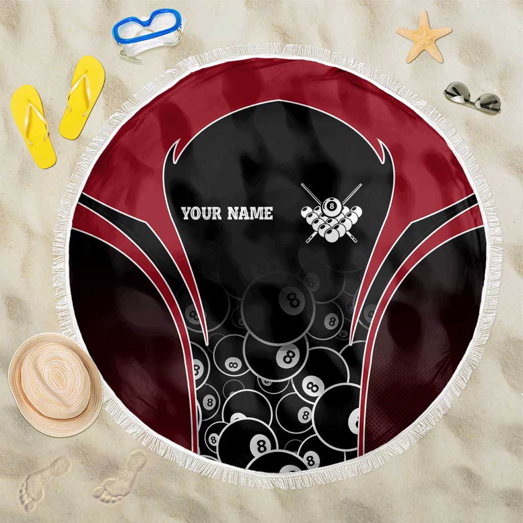 Personalized Billiards Eight Ball Beach Blanket with Red Wing Emblem and Black Gradient Bubble Pattern - Wonder Print Shop