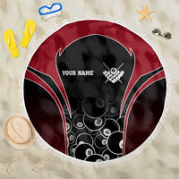 Personalized Billiards Eight Ball Beach Blanket with Red Wing Emblem and Black Gradient Bubble Pattern - Wonder Print Shop