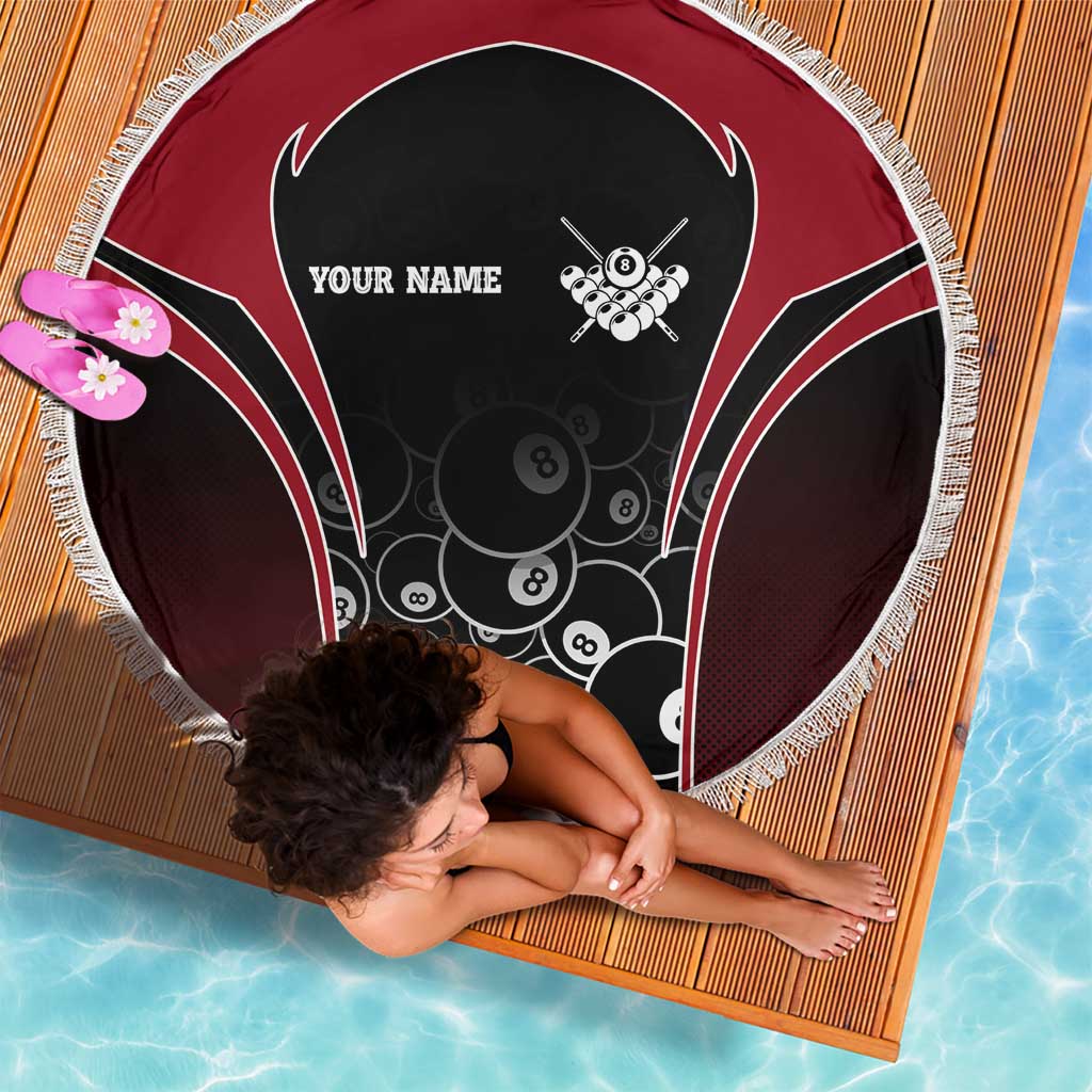 Personalized Billiards Eight Ball Beach Blanket with Red Wing Emblem and Black Gradient Bubble Pattern - Wonder Print Shop