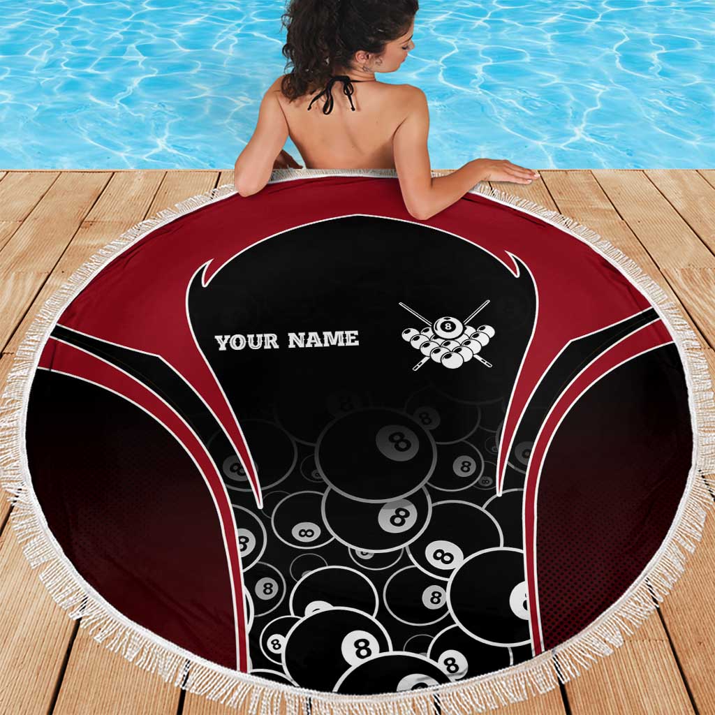 Personalized Billiards Eight Ball Beach Blanket with Red Wing Emblem and Black Gradient Bubble Pattern - Wonder Print Shop