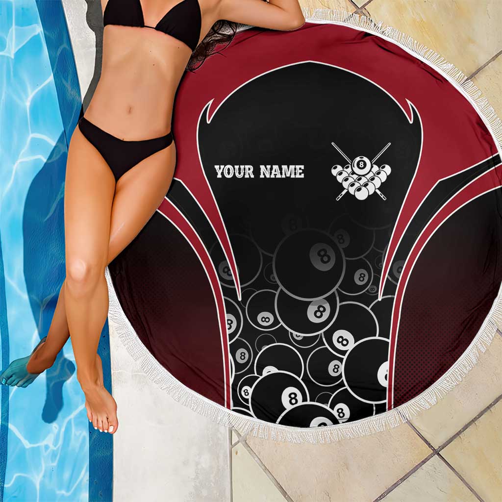 Personalized Billiards Eight Ball Beach Blanket with Red Wing Emblem and Black Gradient Bubble Pattern - Wonder Print Shop