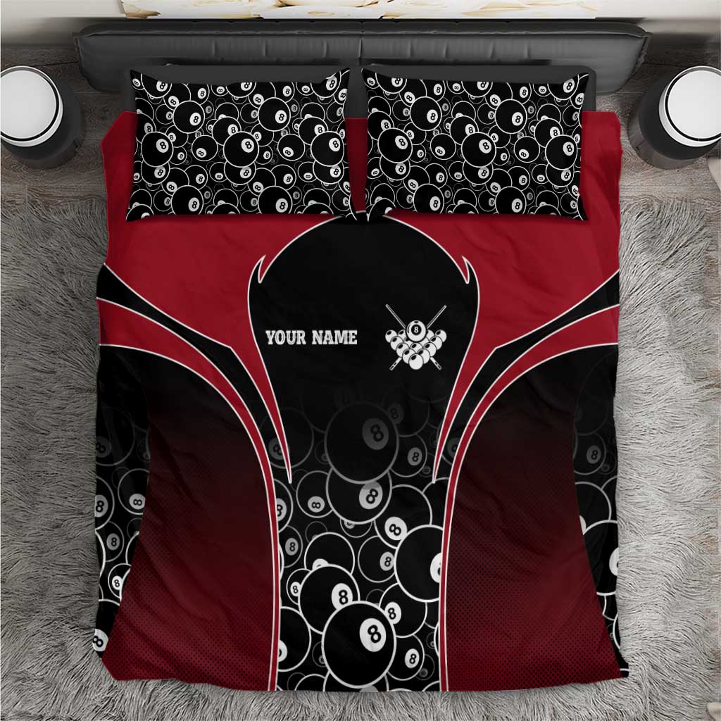 Personalized Billiards Eight Ball Bedding Set with Red Wing Emblem and Black Gradient Bubble Pattern - Wonder Print Shop