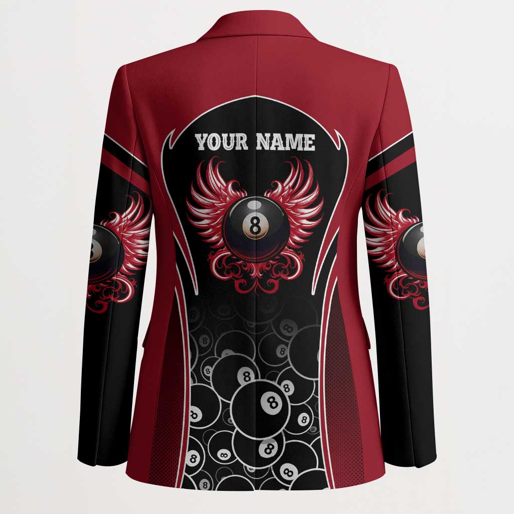 Personalized Billiards Eight Ball Blazer with Red Wing Emblem and Black Gradient Bubble Pattern - Wonder Print Shop