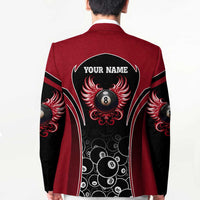 Personalized Billiards Eight Ball Blazer with Red Wing Emblem and Black Gradient Bubble Pattern - Wonder Print Shop