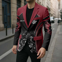 Personalized Billiards Eight Ball Blazer with Red Wing Emblem and Black Gradient Bubble Pattern - Wonder Print Shop