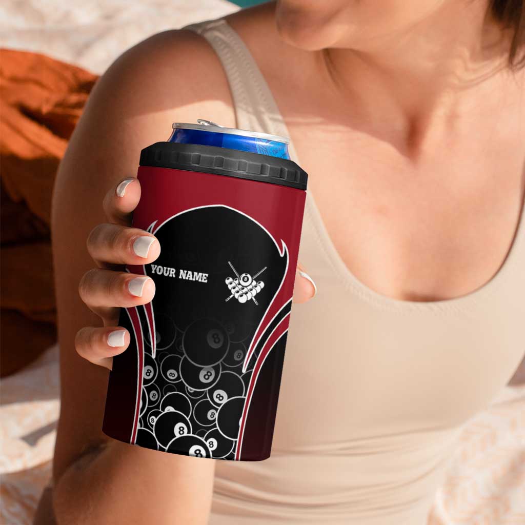 Personalized Billiards Eight Ball 4 in 1 Can Cooler Tumbler with Red Wing Emblem and Black Gradient Bubble Pattern - Wonder Print Shop