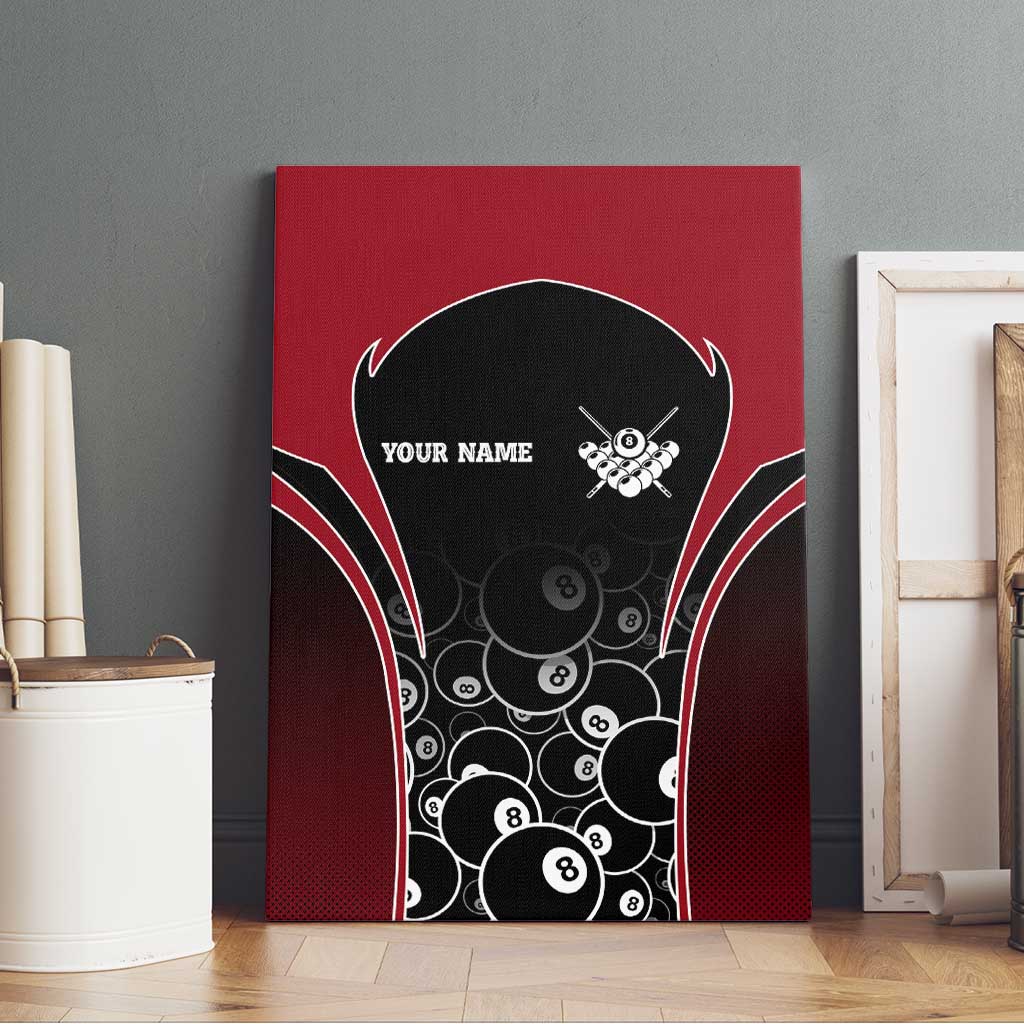 Personalized Billiards Eight Ball Canvas Wall Art with Red Wing Emblem and Black Gradient Bubble Pattern - Wonder Print Shop
