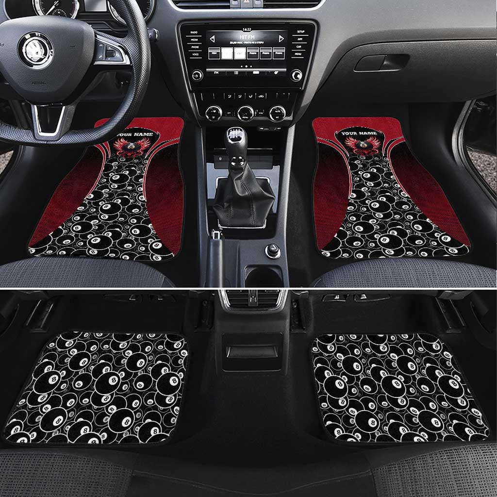 Personalized Billiards Eight Ball Car Mats with Red Wing Emblem and Black Gradient Bubble Pattern - Wonder Print Shop