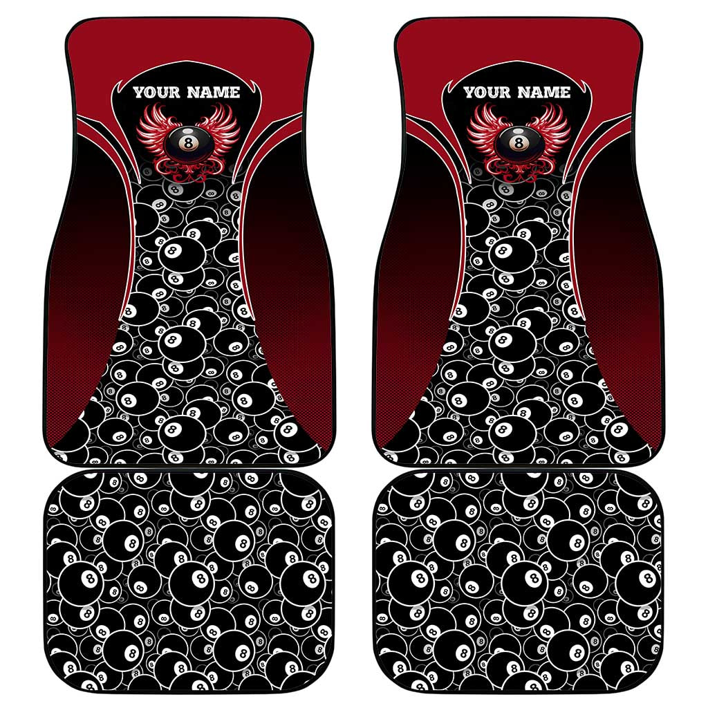 Personalized Billiards Eight Ball Car Mats with Red Wing Emblem and Black Gradient Bubble Pattern - Wonder Print Shop