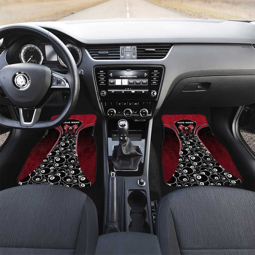 Personalized Billiards Eight Ball Car Mats with Red Wing Emblem and Black Gradient Bubble Pattern - Wonder Print Shop