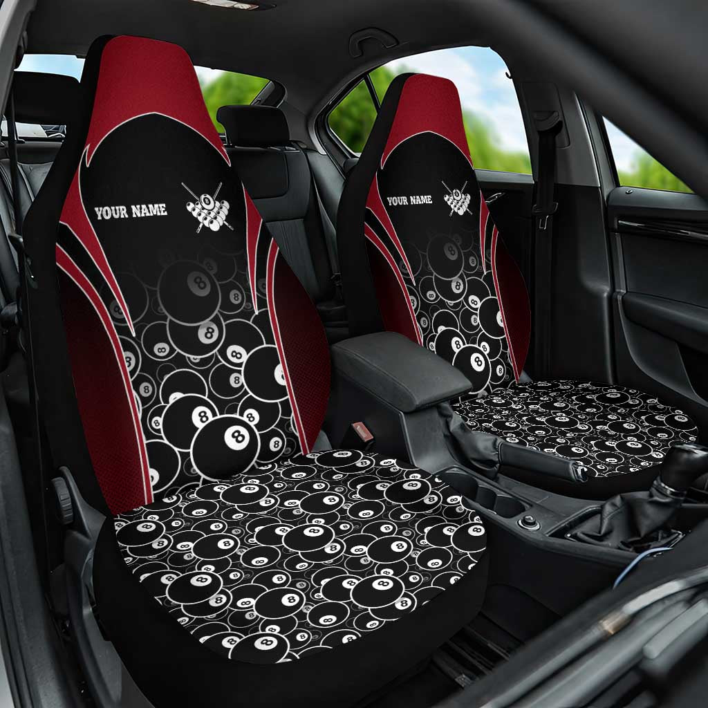 Personalized Billiards Eight Ball Car Seat Cover with Red Wing Emblem and Black Gradient Bubble Pattern - Wonder Print Shop