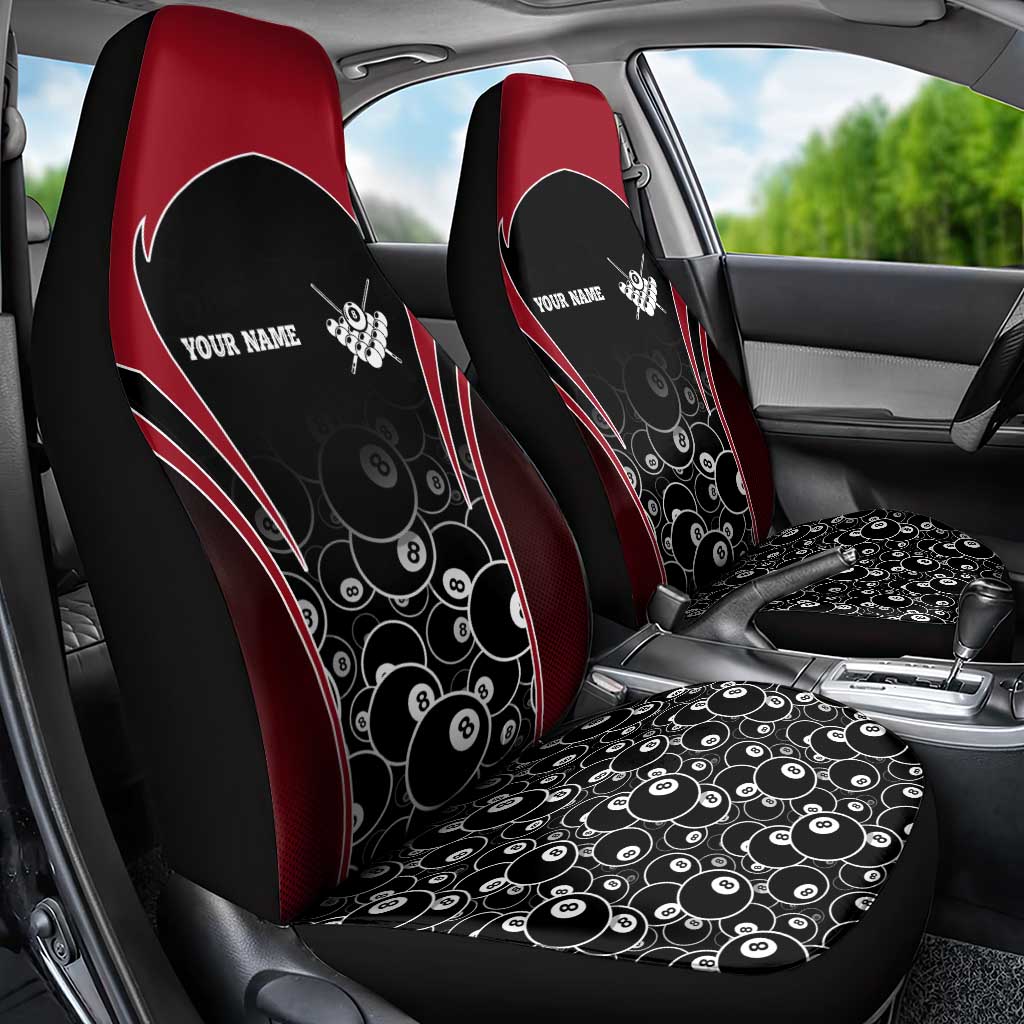Personalized Billiards Eight Ball Car Seat Cover with Red Wing Emblem and Black Gradient Bubble Pattern - Wonder Print Shop