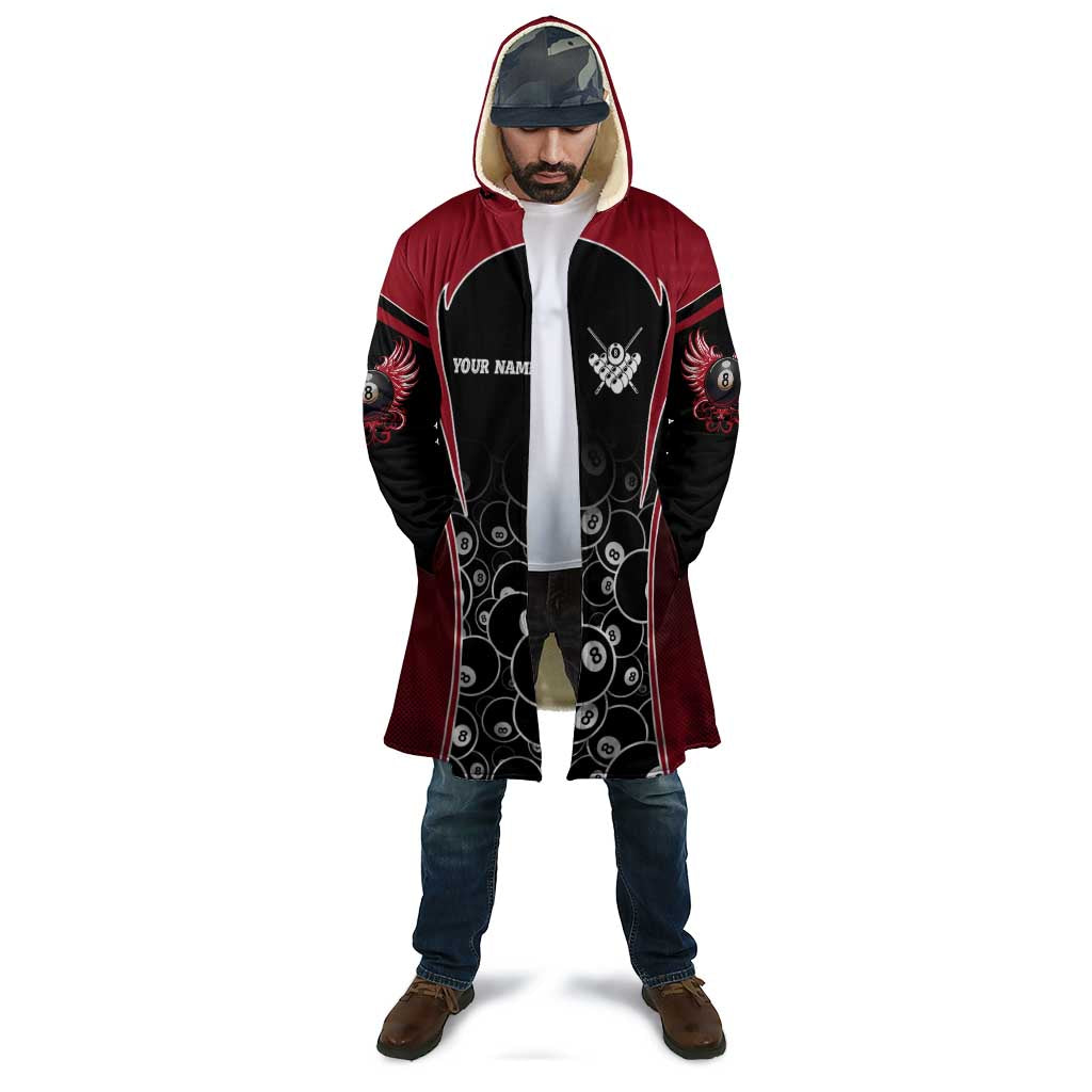 Personalized Billiards Eight Ball Cloak with Red Wing Emblem and Black Gradient Bubble Pattern - Wonder Print Shop