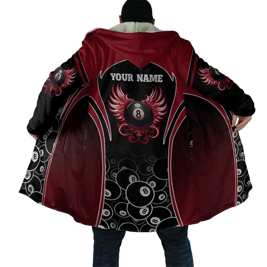 Personalized Billiards Eight Ball Cloak with Red Wing Emblem and Black Gradient Bubble Pattern - Wonder Print Shop