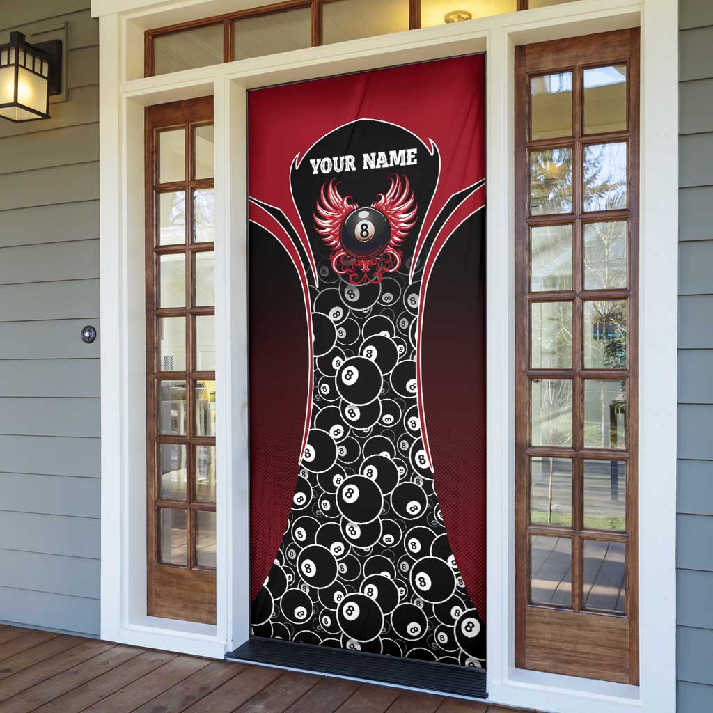 Personalized Billiards Eight Ball Door Cover with Red Wing Emblem and Black Gradient Bubble Pattern - Wonder Print Shop