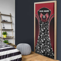 Personalized Billiards Eight Ball Door Cover with Red Wing Emblem and Black Gradient Bubble Pattern - Wonder Print Shop