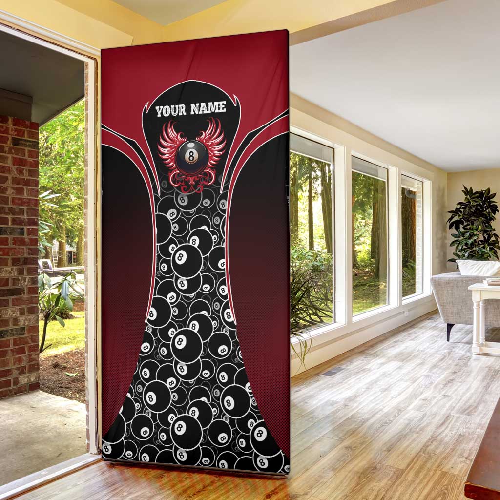 Personalized Billiards Eight Ball Door Cover with Red Wing Emblem and Black Gradient Bubble Pattern - Wonder Print Shop