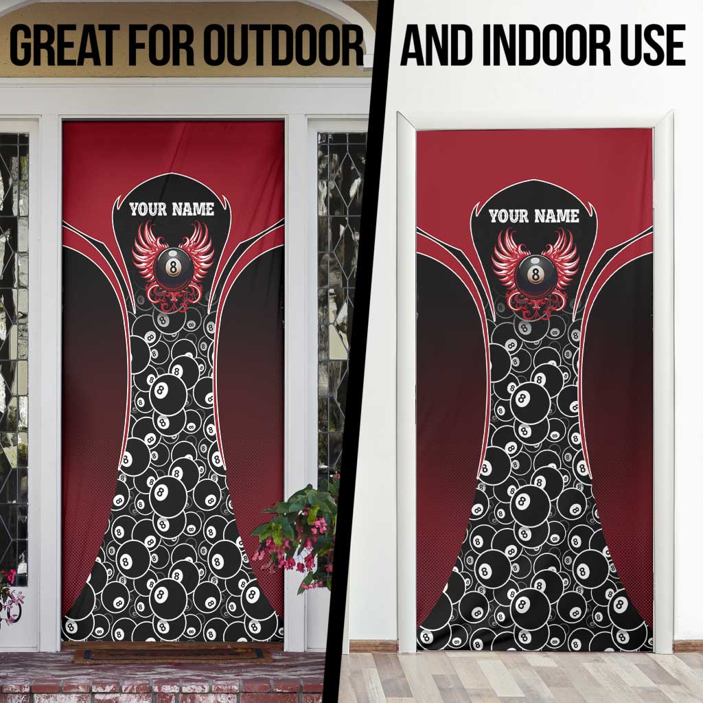 Personalized Billiards Eight Ball Door Cover with Red Wing Emblem and Black Gradient Bubble Pattern - Wonder Print Shop